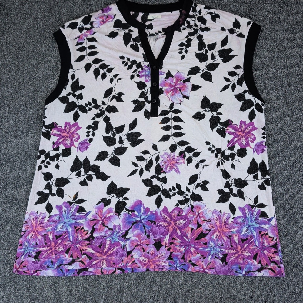 Soma Boho Floral Henley Tank Top Women Large White Purple Sleeveless Blouse — photo 2